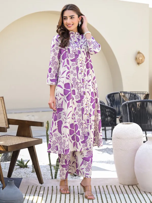 Purple printed palazzo kurti set for women