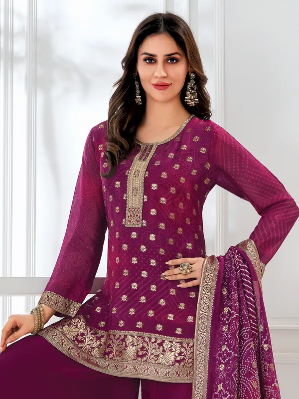 Purple printed palazzo suit in organza