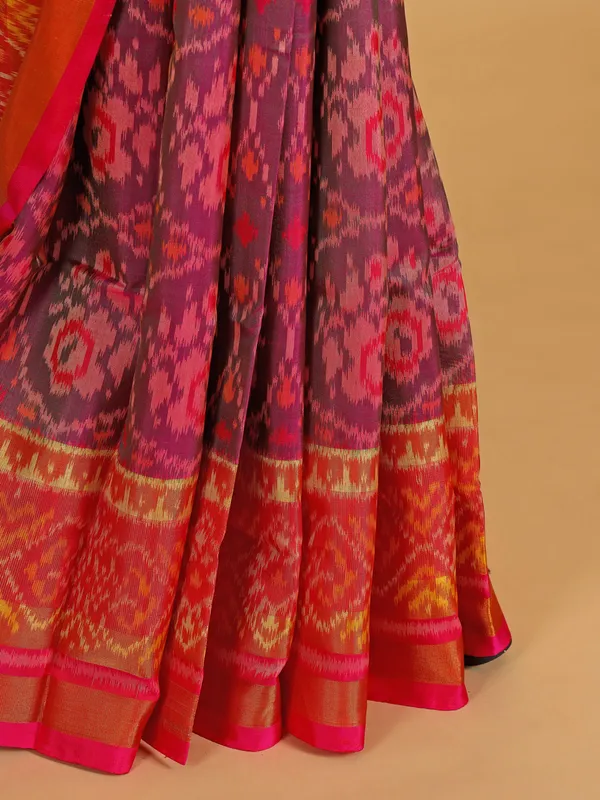 Purple printed patola silk saree
