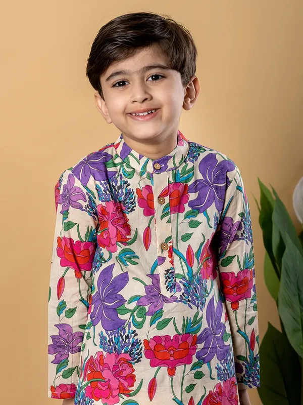 Purple printed patterned cotton kurta suit