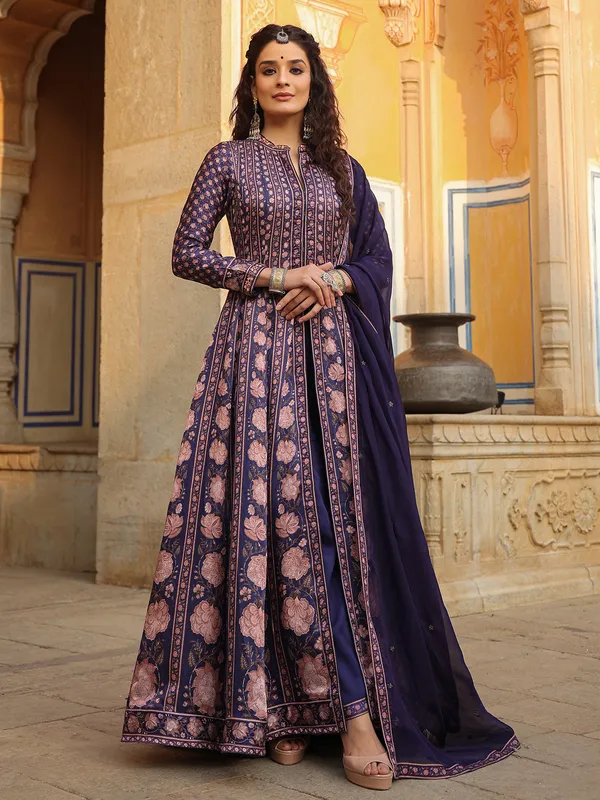 Purple printed salwar suit