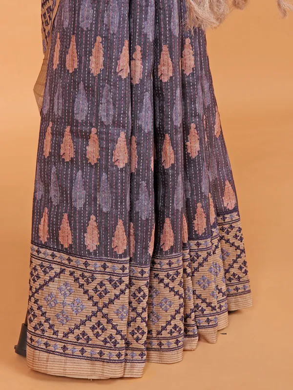 Purple printed saree in cotton for women