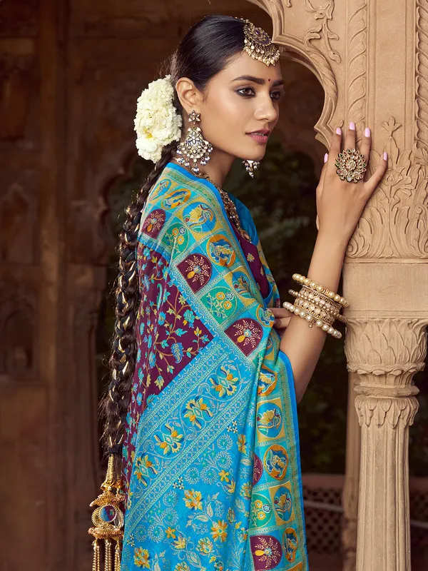 Purple printed saree in soft silk