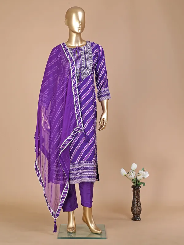 Purple printed silk kurti set