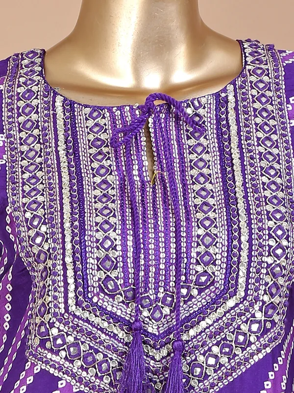 Purple printed silk kurti set