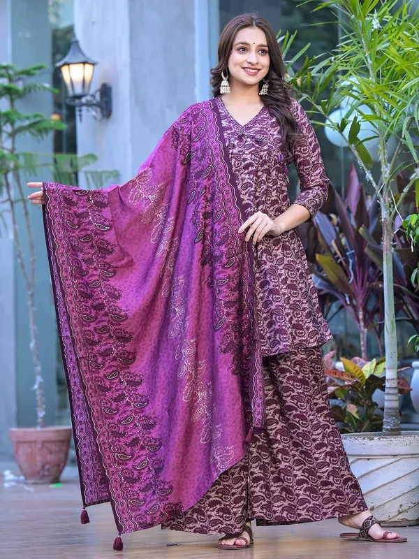 Purple printed silk palazzo set