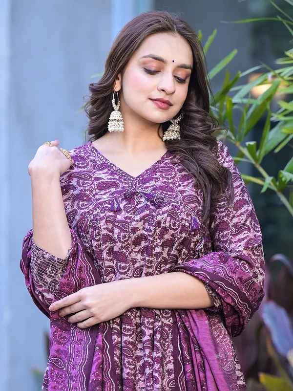 Purple printed silk palazzo set