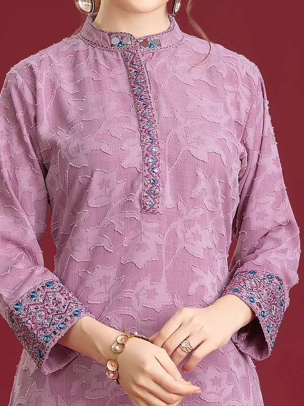 Purple printed silk pant co-ord for casual wear