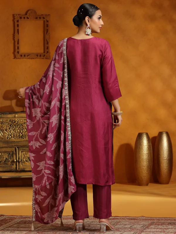 Purple printed silk salwar suit for festive