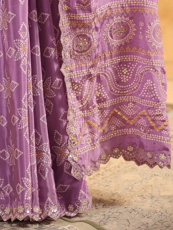 Purple printed silk saree for festive gatherings