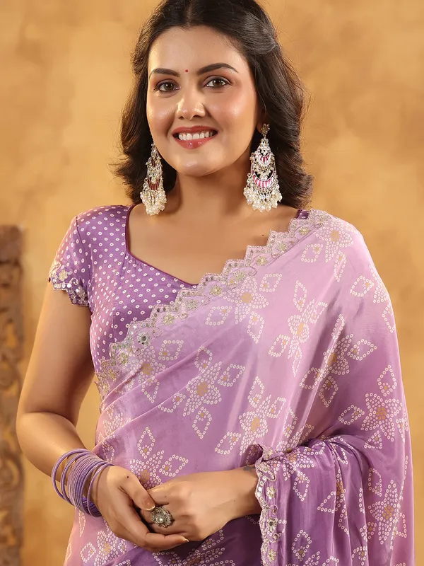Purple printed silk saree for festive gatherings