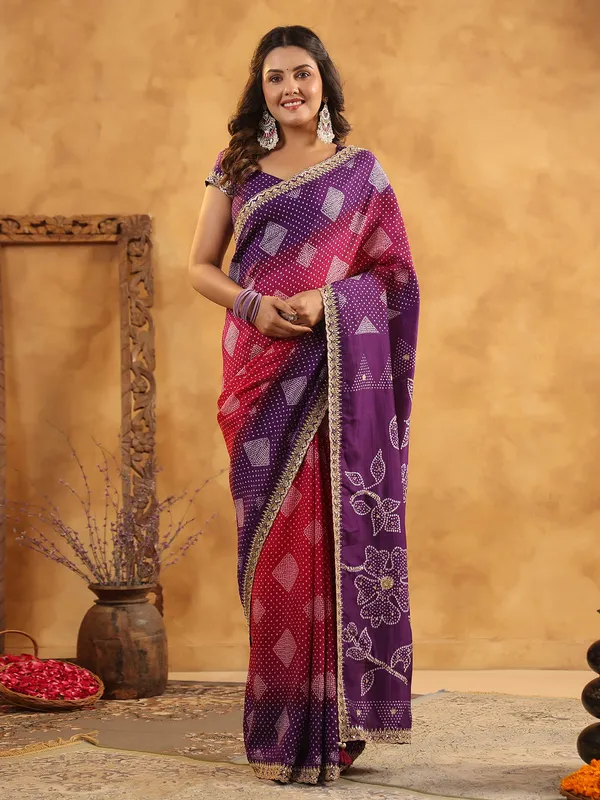 Purple printed silk saree for wedding occasions