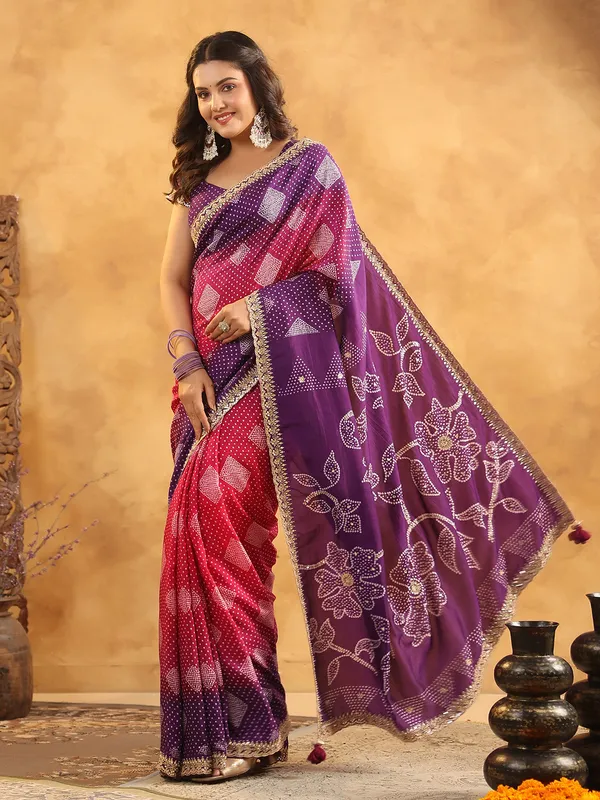 Purple printed silk saree for wedding occasions