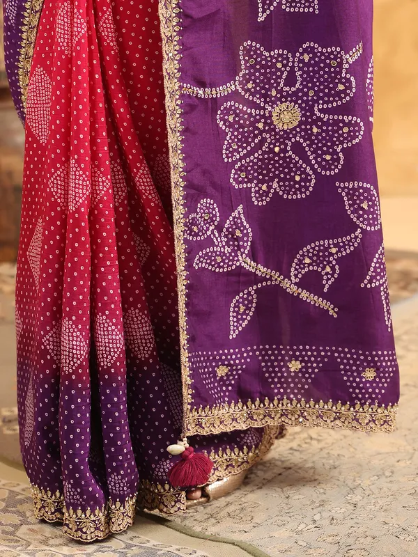 Purple printed silk saree for wedding occasions