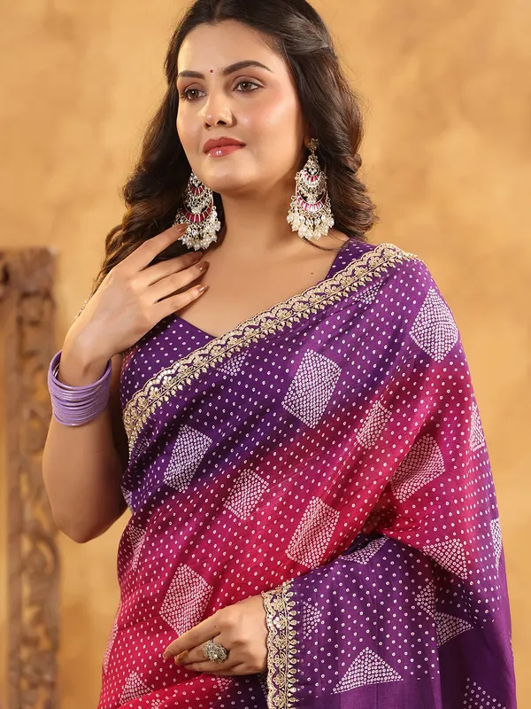 Purple printed silk saree for wedding occasions