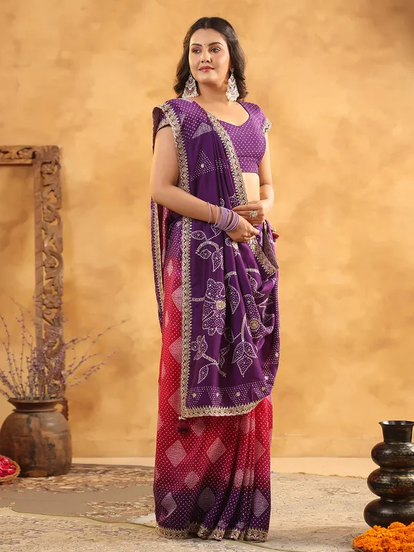 Purple printed silk saree for wedding occasions