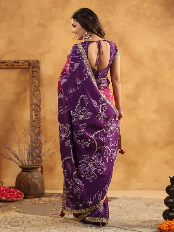 Purple printed silk saree for wedding occasions