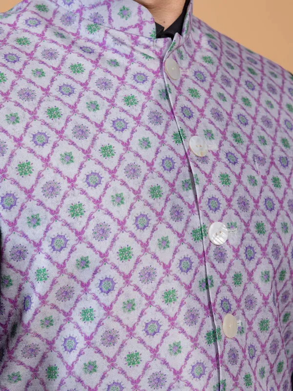 Purple printed silk waistcoat