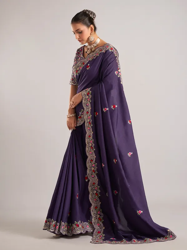 Purple pure dola silk saree with ready made blouse