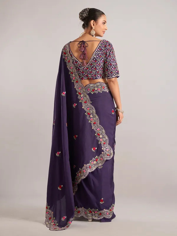 Purple pure dola silk saree with ready made blouse