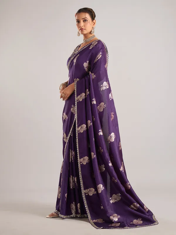Purple pure dola silk saree with zardosi and zari