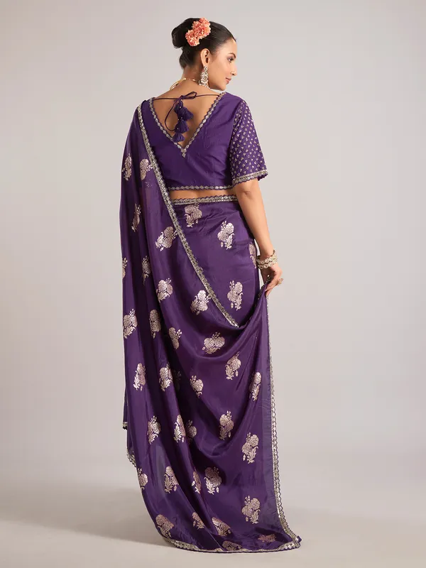 Purple pure dola silk saree with zardosi and zari