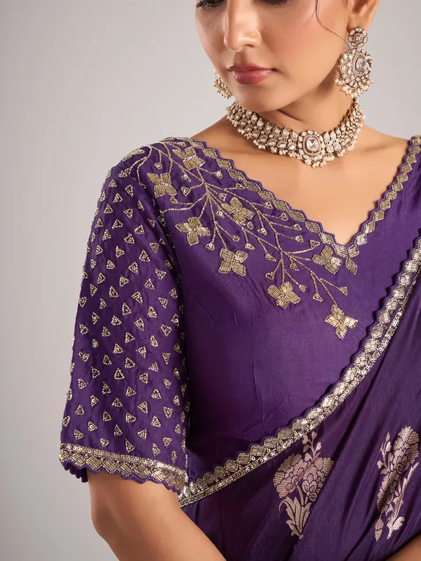 Purple pure dola silk saree with zardosi and zari