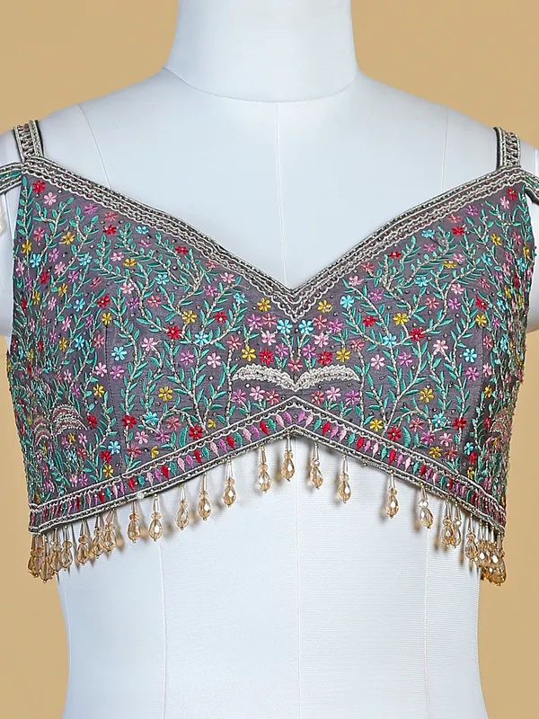 Purple raw silk embroidery lehenga choli