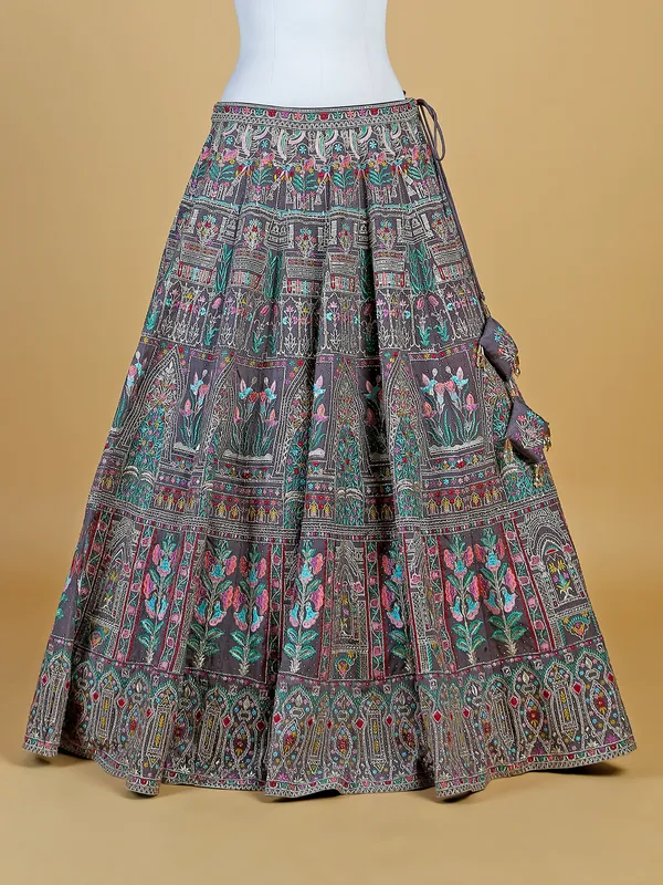 Purple raw silk embroidery lehenga choli