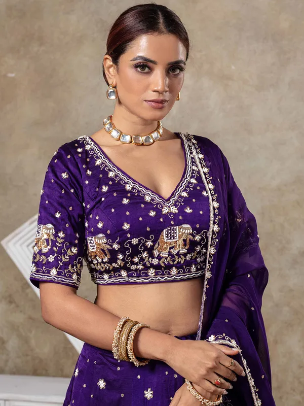 Purple raw silk lehenga choli with dupatta set
