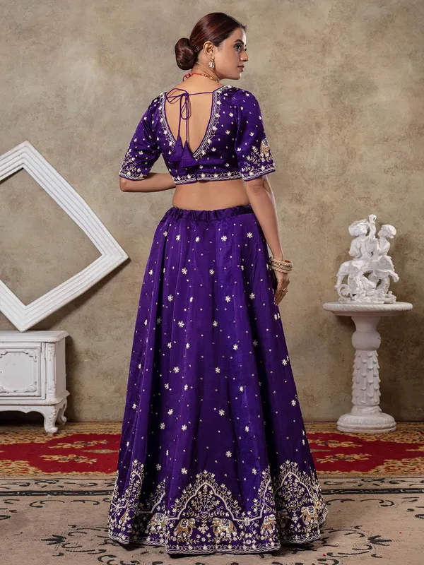 Purple raw silk lehenga choli with dupatta set