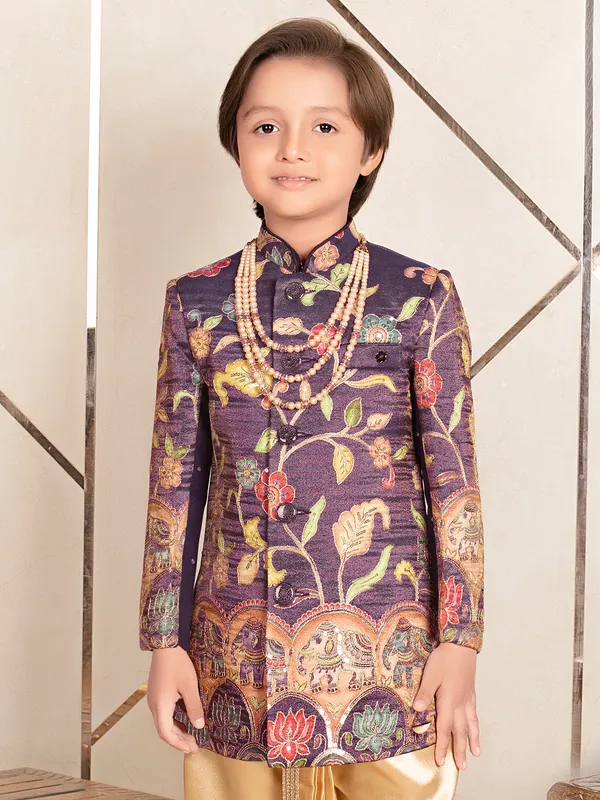 Purple royal terry rayon indo western for boys