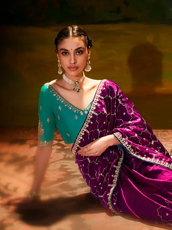 Purple saree in stunning satin silk