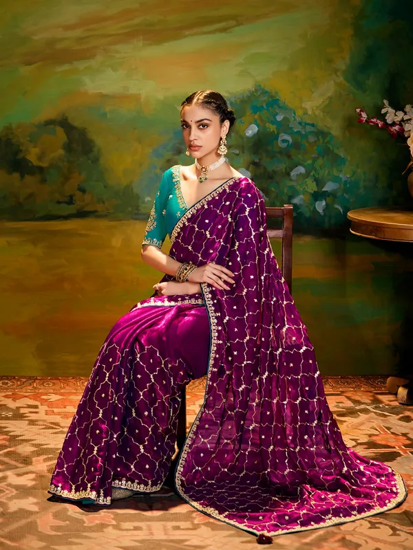 Purple saree in stunning satin silk