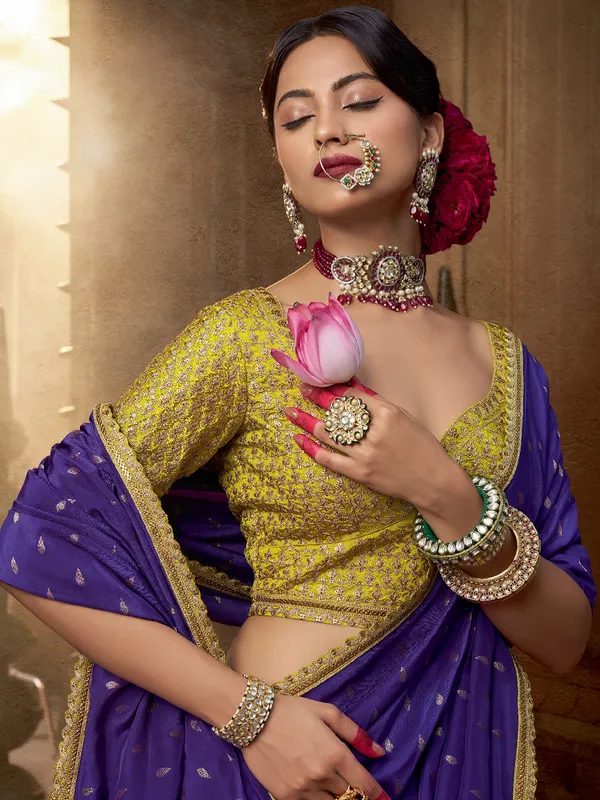 Purple saree in viscose crepe silk