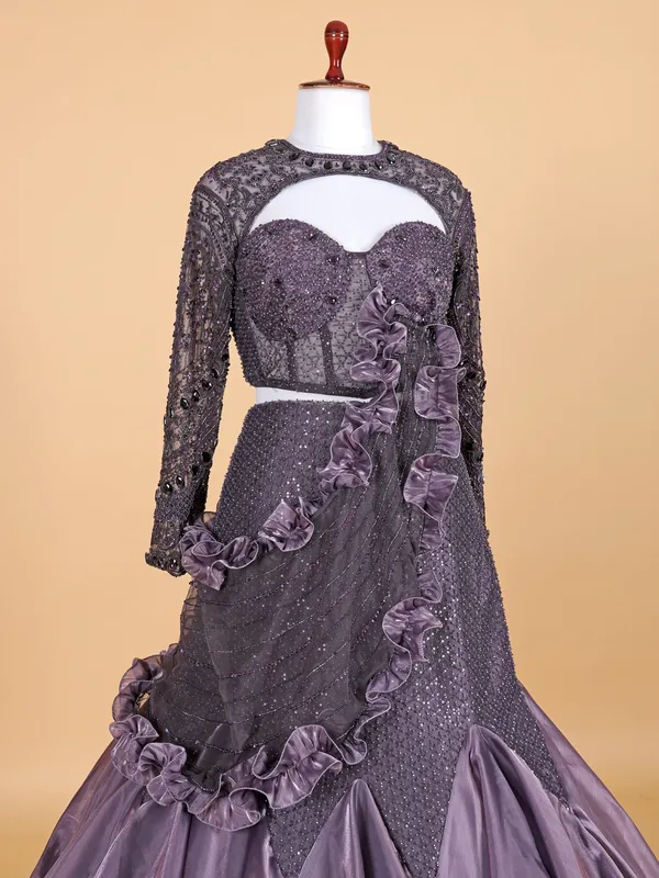 Purple satin silk designer lehenga choli
