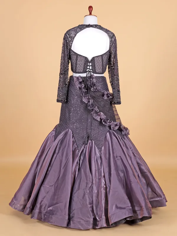 Purple satin silk designer lehenga choli