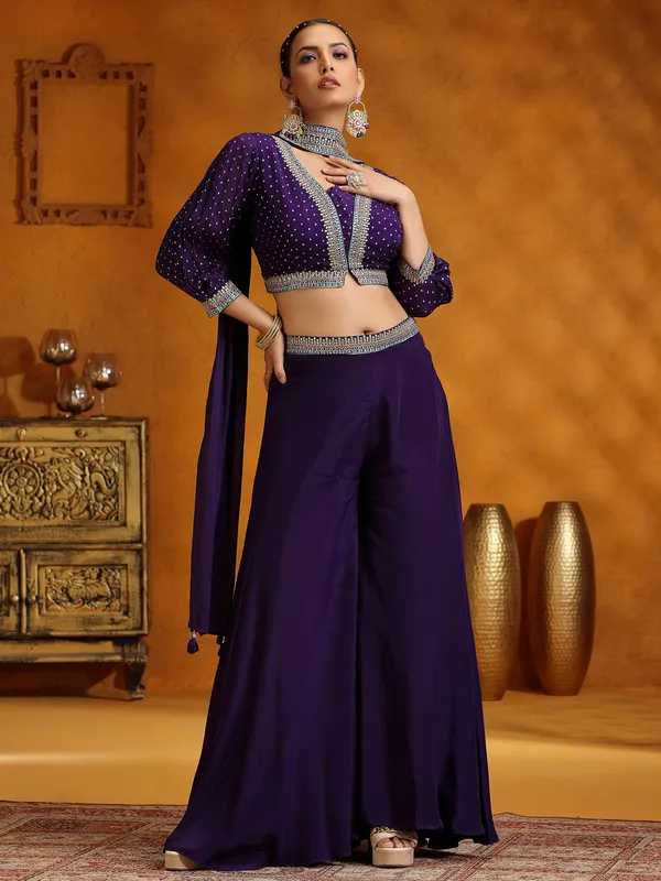 Purple satin silk palazzo suit for wedding