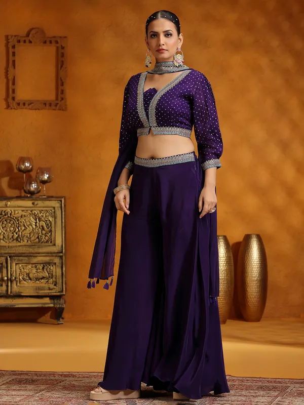 Purple satin silk palazzo suit for wedding