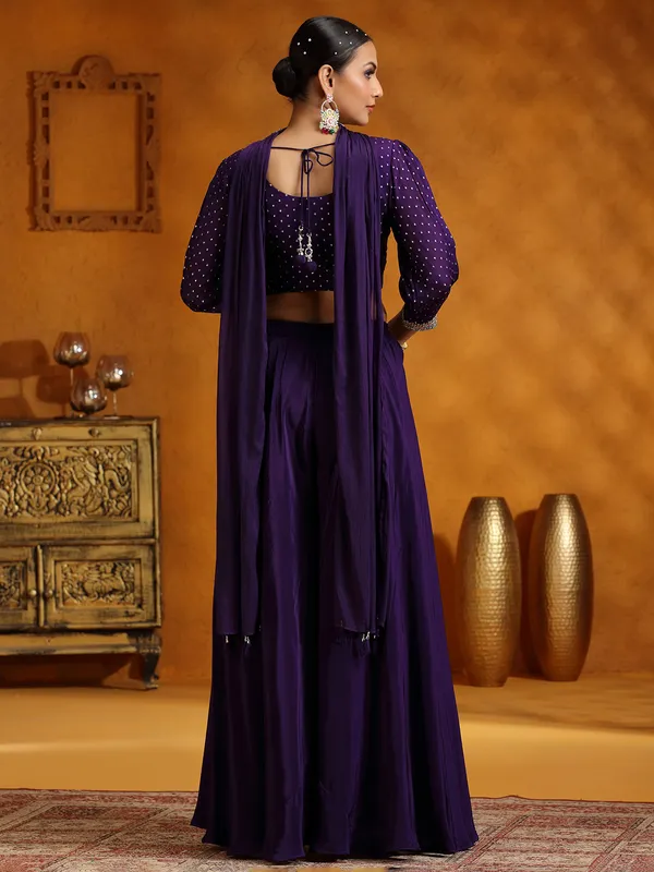 Purple satin silk palazzo suit for wedding