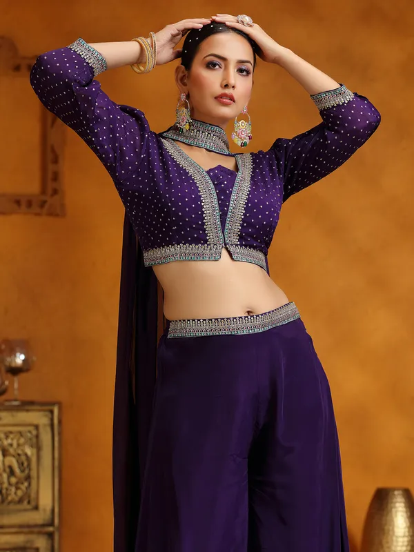 Purple satin silk palazzo suit for wedding