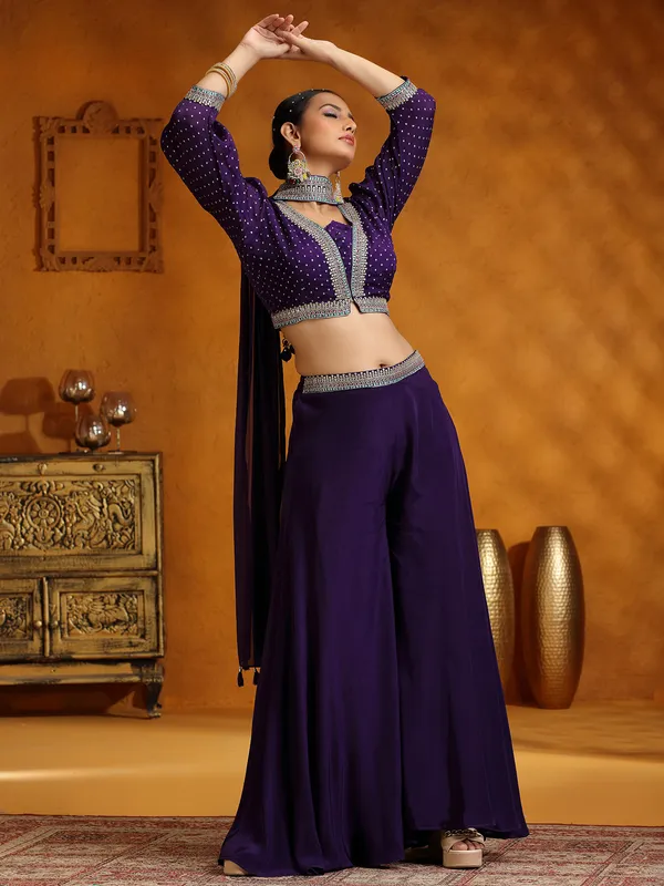 Purple satin silk palazzo suit for wedding