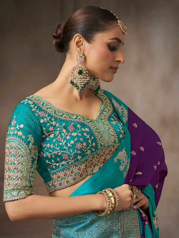 Purple satin silk saree with traditional charm