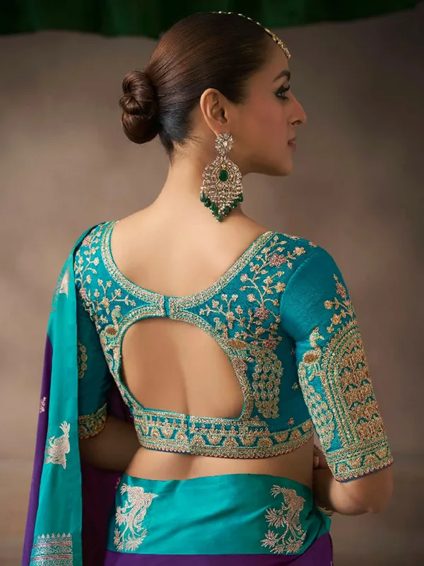 Purple satin silk saree with traditional charm