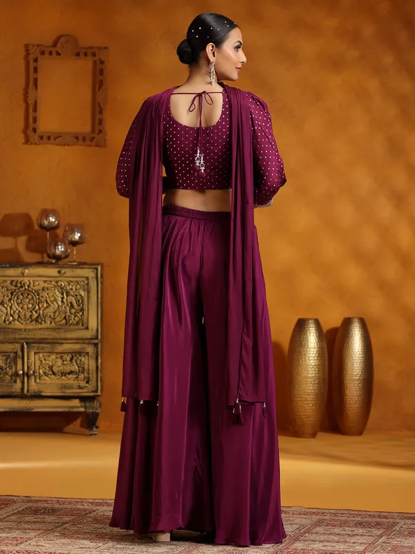 Purple satin silk wedding wear palazzo suit