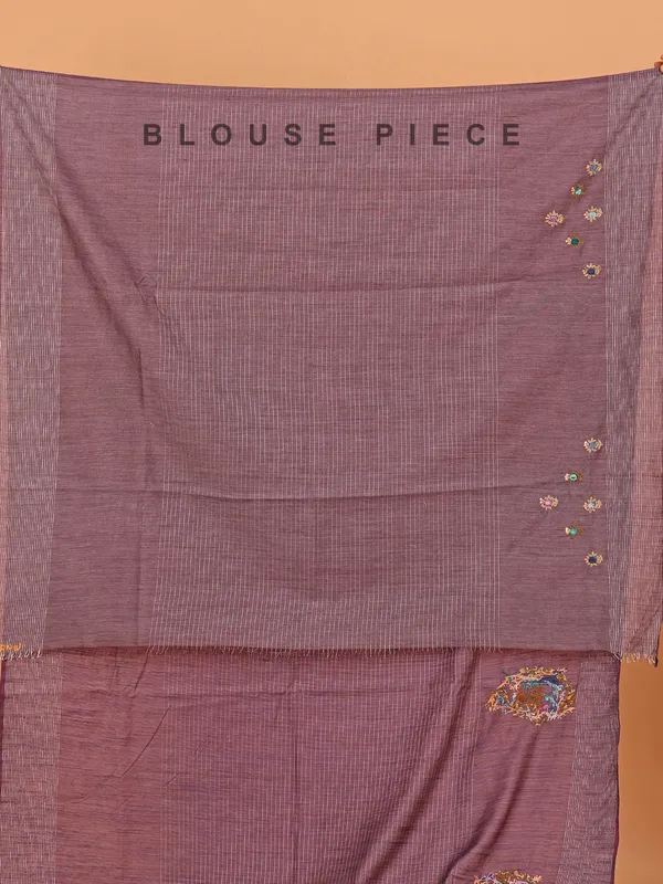 Purple semi cotton silk thread weaving saree