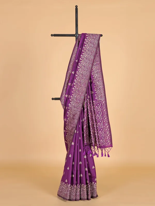 Purple semi silk wedding wear saree