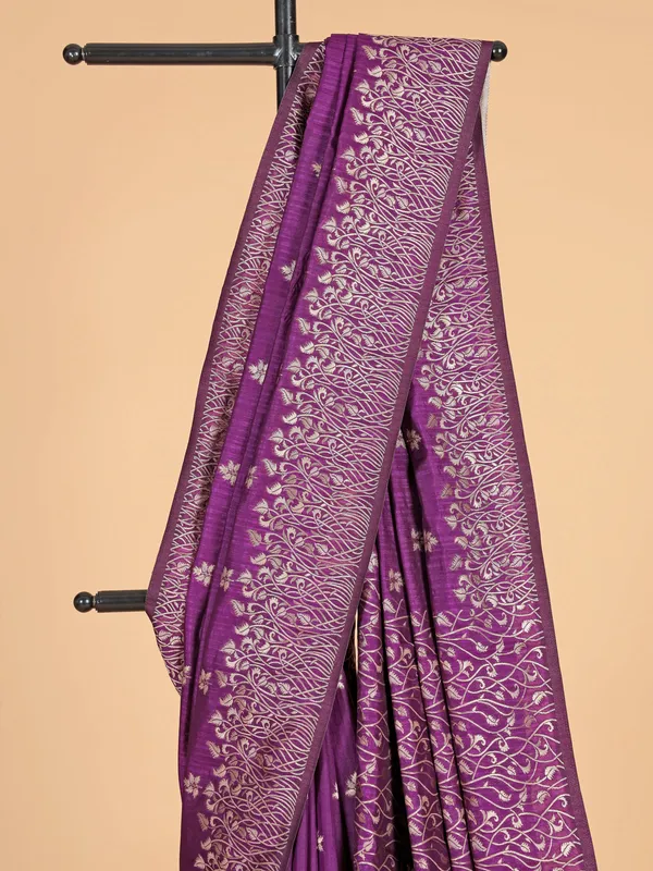 Purple semi silk wedding wear saree