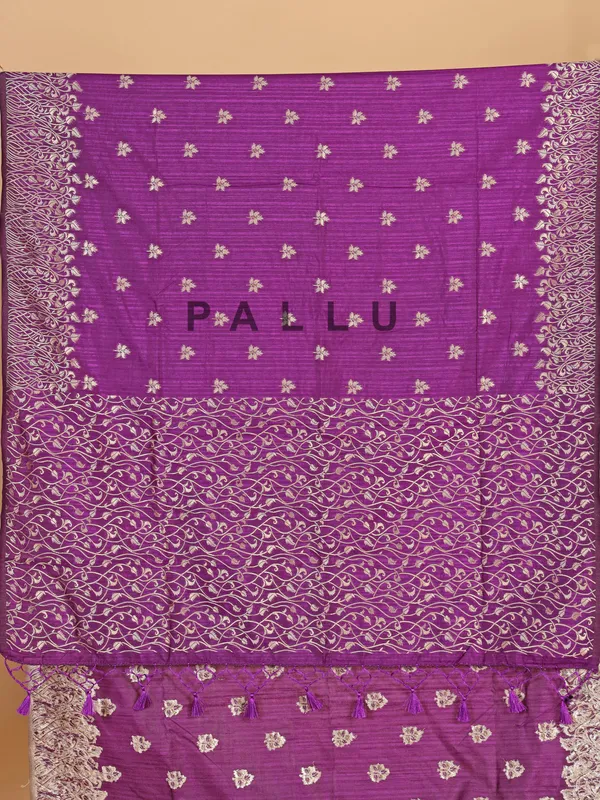 Purple semi silk wedding wear saree