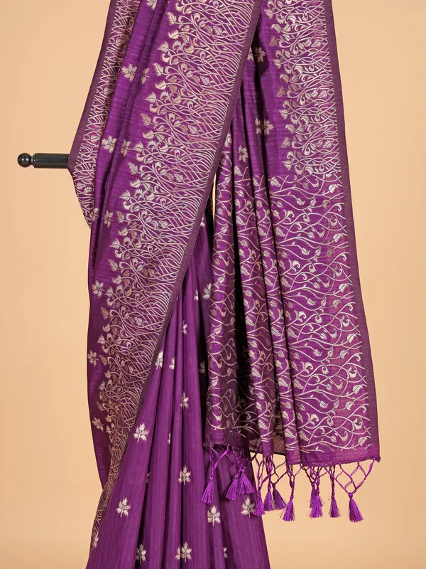 Purple semi silk wedding wear saree